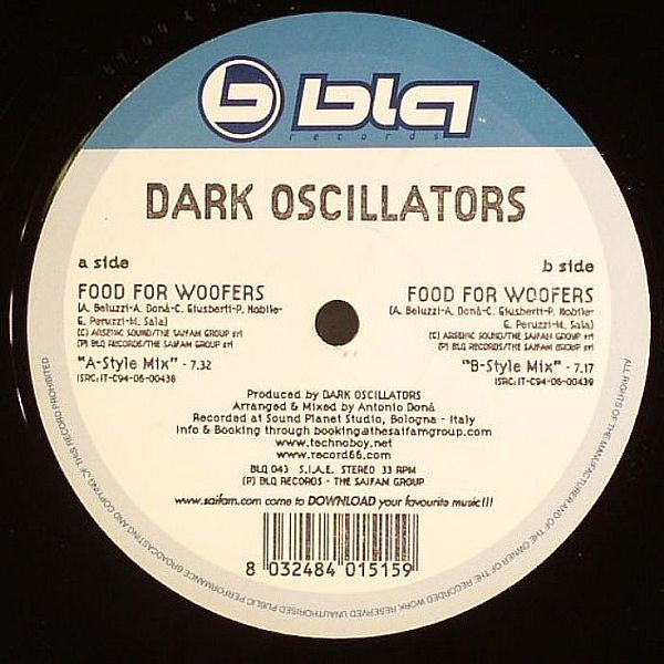 Dark Oscillators : Food For Woofers (12")