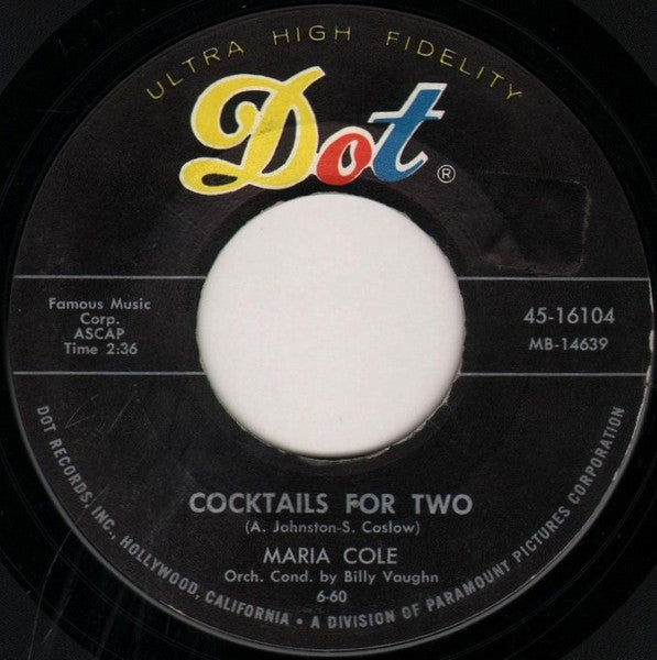 Maria Cole : Cocktails For Two / So Help Me (7", Single)
