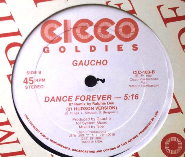 Gaucho : Dance Forever (87 Remix By Ralphie Dee) (12")
