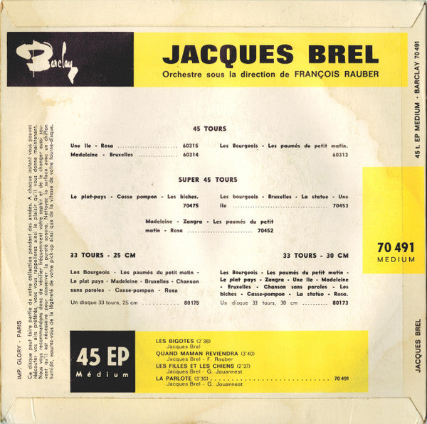 Jacques Brel : Les Bigotes (7", EP)