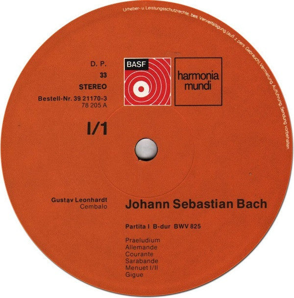 Johann Sebastian Bach, Gustav Leonhardt : Clavier-Übung 1.Teil 6 (Partiten BWV 825-830) (3xLP + Box)