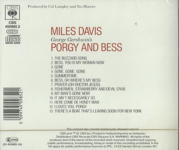 Miles Davis : Porgy And Bess (CD, Album, RE, RM)