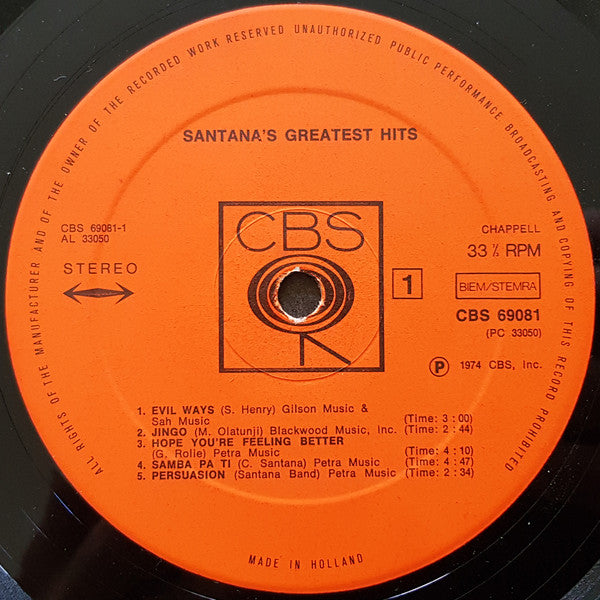 Santana : Santana's Greatest Hits (LP, Comp)