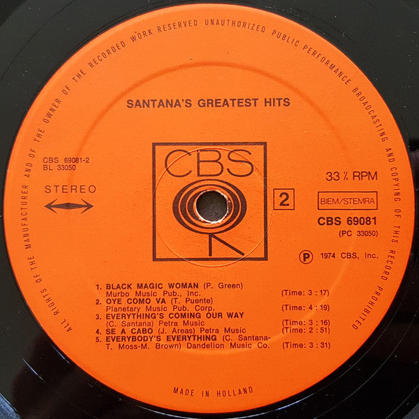 Santana : Santana's Greatest Hits (LP, Comp)