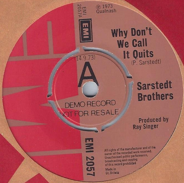 The Sarstedt Brothers : Why Don't We Call It Quits (7", Single, Promo)
