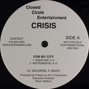 Crisis (35) : For My City / The Negotiator (12", Single, Promo)