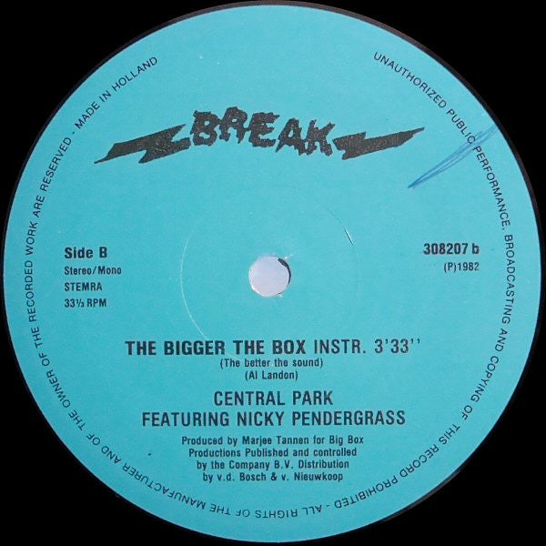 Central Park (6) Featuring Nicky Pendergrass : The Bigger The Box (The Better The Sound) (12")