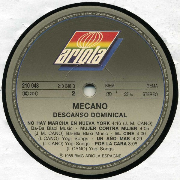 Mecano : Descanso Dominical (LP, Album)