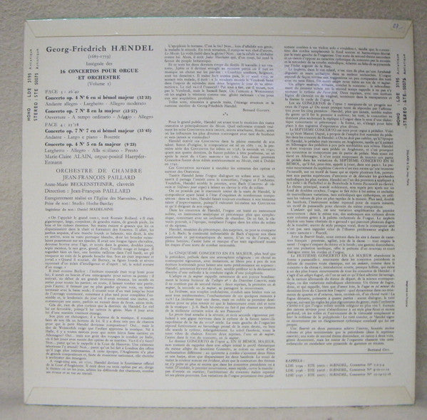G.F.Haendel*, Marie-Claire Alain, Orchestre De Chambre Jean-François Paillard , Conducted By Jean-François Paillard : Intégrale Des 16 Concertos Pour Orgue Et Orchestre No. 5-8  Vol. II (LP, Album)