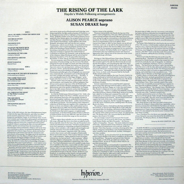Alison Pearce, Susan Drake : The Rising Of The Lark (Haydn's Welsh Folksong Arrangements) (LP)