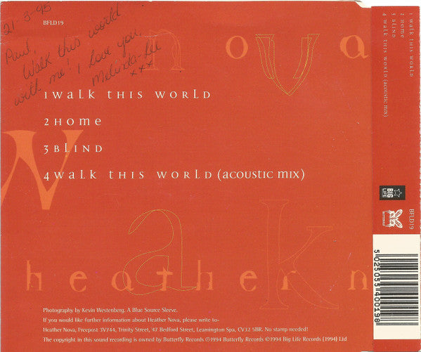Heather Nova : Walk This World (CD, Single)