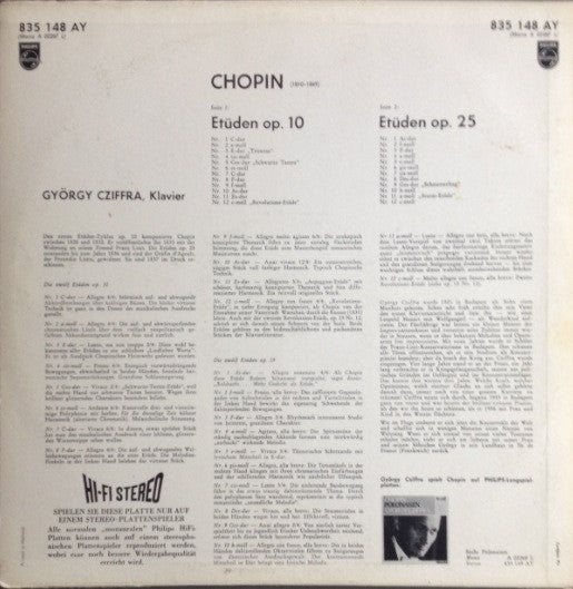 Frédéric Chopin - Gyorgy Cziffra : Etudes  (LP)