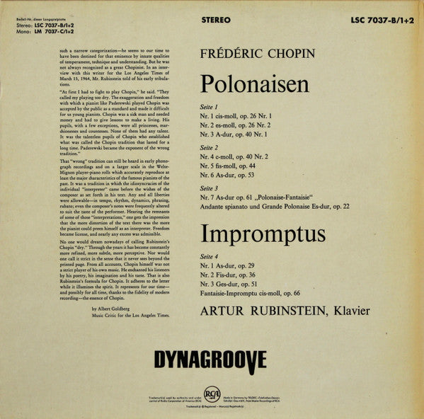 Rubinstein* - Chopin* : 8 Polonaises • 4 Impromptus (2xLP, RE)