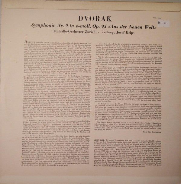 Antonín Dvořák, Tonhalle-Orchester Zürich, Josef Krips : Symphonie Nr. V E-moll Aus Der Neuen Welt (LP, Mono)