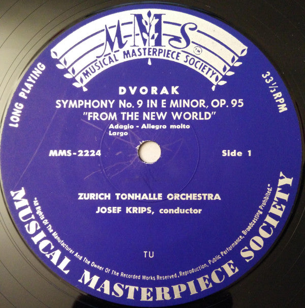 Antonín Dvořák, Tonhalle-Orchester Zürich, Josef Krips : Symphonie Nr. V E-moll Aus Der Neuen Welt (LP, Mono)