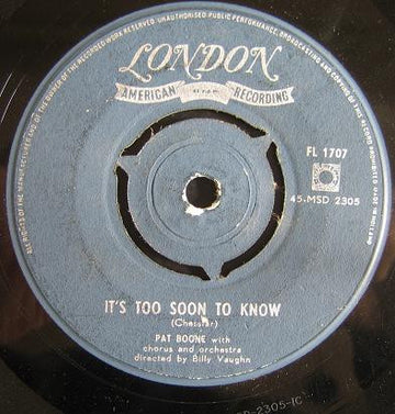 Pat Boone : It's Too Soon To Know / Gospel Boogie (7", Single)