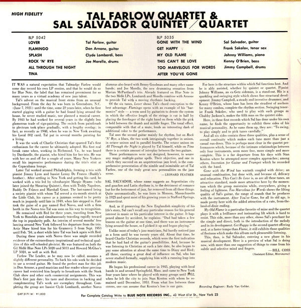 The Tal Farlow Quartet & Sal Salvador Quintet / Sal Salvador Quartet : Tal Farlow Quartet / Sal Salvador Quintet/Quartet (LP, Comp, Mono)