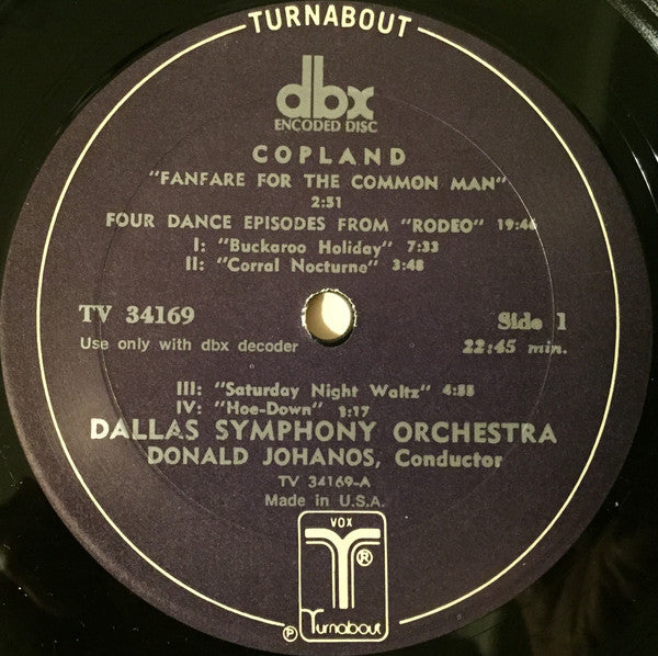 Aaron Copland - Dallas Symphony Orchestra, Donald Johanos : Billy The Kid / Rodeo / Fanfare For The Common Man (LP, Album, RE, DBX)