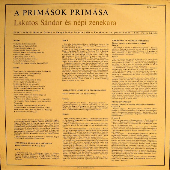 Sándor Lakatos : A Primások Primása (LP, Album, Yel)