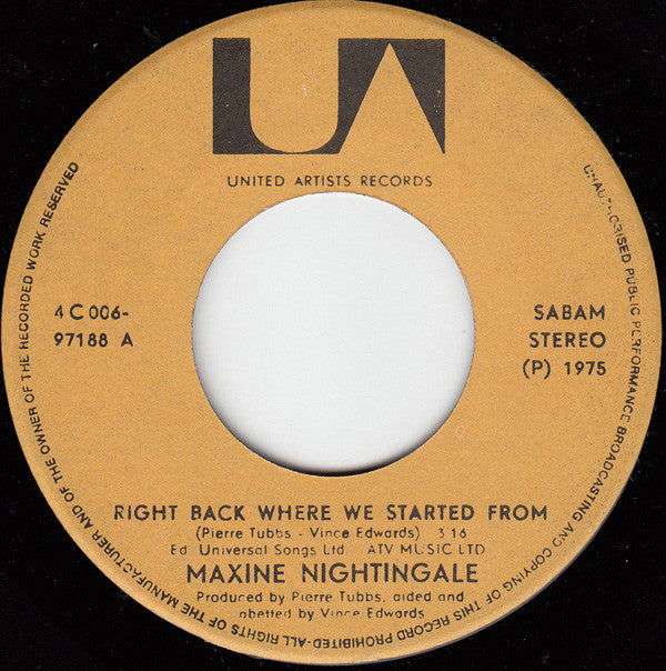 Maxine Nightingale : Right Back Where We Started From (7", Single)