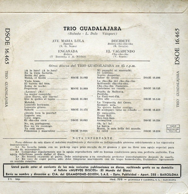 Trio Guadalajara : Ave Maria Lola (7", EP, blu)
