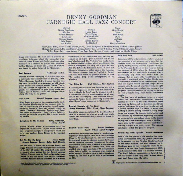 Benny Goodman : The Famous 1938 Carnegie Hall Jazz Concert (2xLP, RE, Gat)