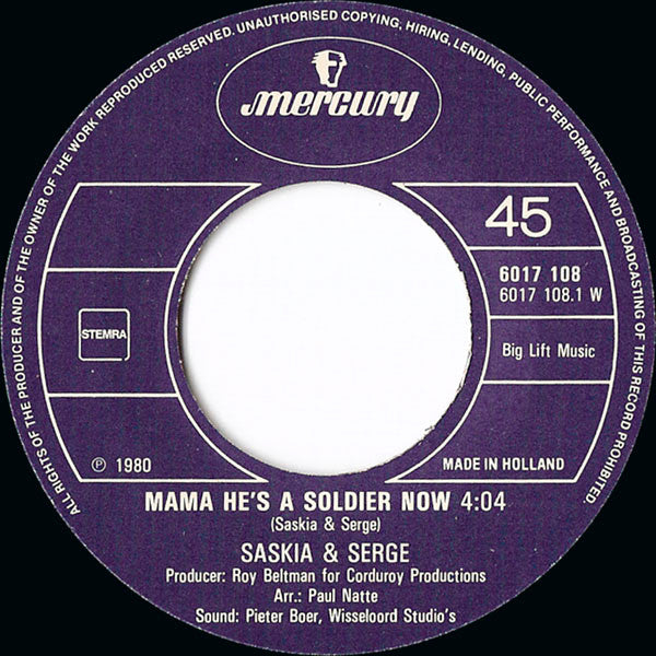 Saskia & Serge : Mama He's A Soldier Now (7", Single)