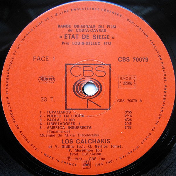 Los Calchakis : Bande Originale Du Film "Etat De Siege" (LP, Album, Gat)
