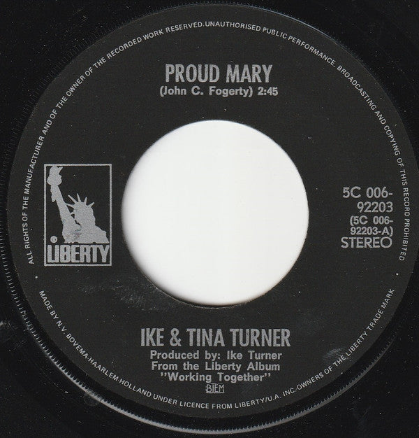 Ike & Tina Turner : Proud Mary / Funkier Than A Mosquita's Tweeter (7", Single, Yel)