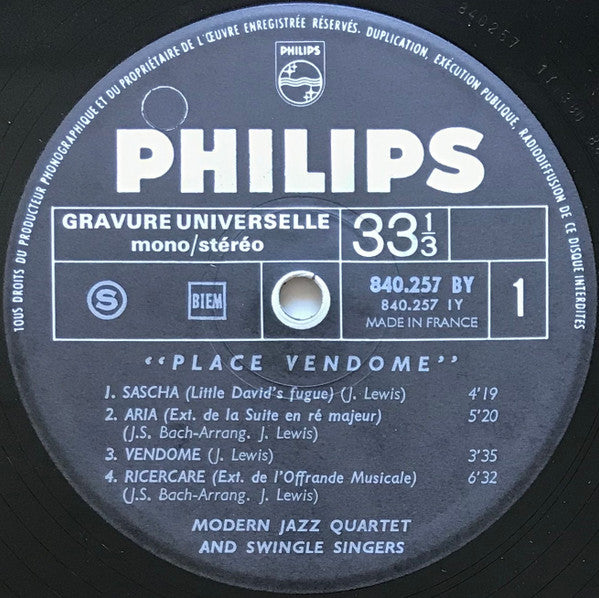 Les Swingle Singers With The Modern Jazz Quartet : Place Vendôme (LP, Album)