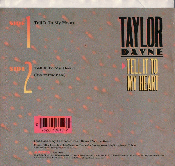 Taylor Dayne : Tell It To My Heart (7", Single)