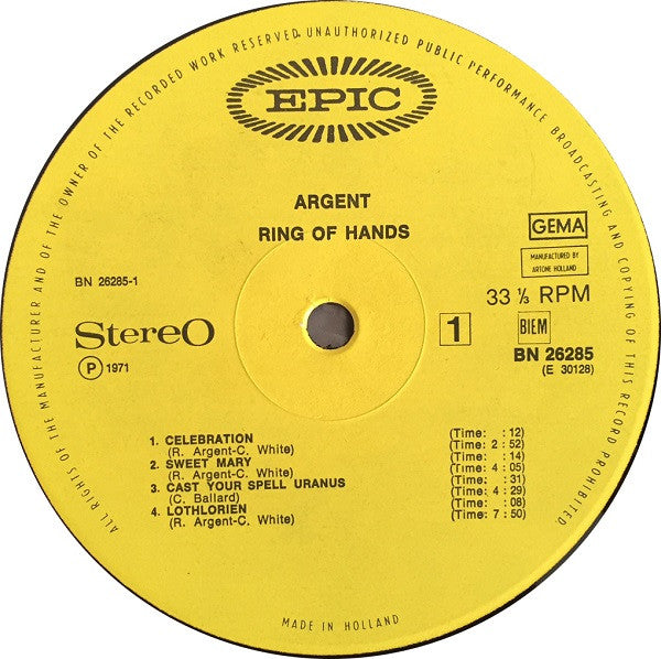 Argent : Ring Of Hands (LP, Album, Gat)