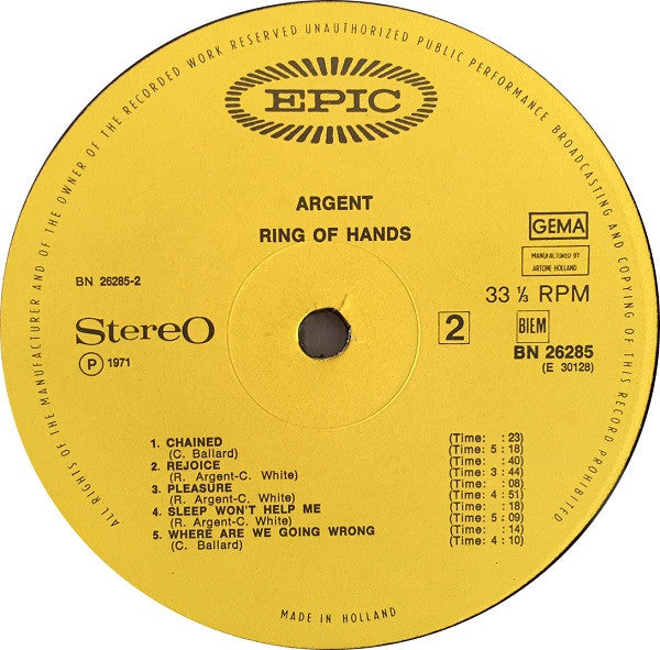 Argent : Ring Of Hands (LP, Album, Gat)