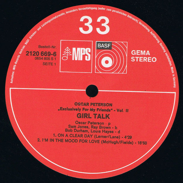 Oscar Peterson : Girl Talk (LP, Album, RE)