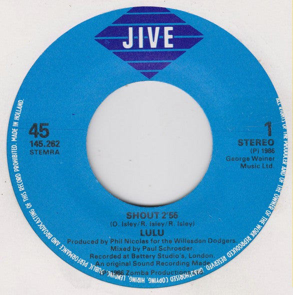 Lulu : Shout (1986 Re-Recording) (7", Single)