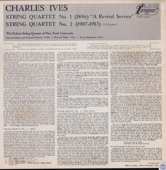 Charles Ives - The Kohon String Quartet : String Quartet No. 1 "A Revival Service" /  String Quartet No. 2 (LP, RE)