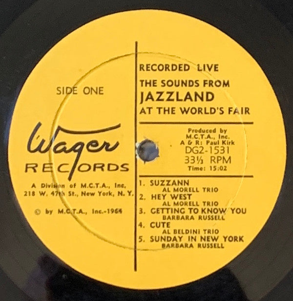 Al Morell Trio, Barbara Russell, Al Beldini Trio : The Sounds From Jazzland At The New York World's Fair (LP, Comp, Mono)
