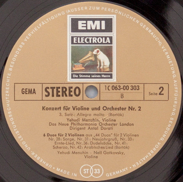 Béla Bartók, Yehudi Menuhin, New Philharmonia Orchestra, Antal Dorati : Konzert Für Violine Und Orchester Nr. 2 / 6 Duos Für 2 Violinen (LP, Album)