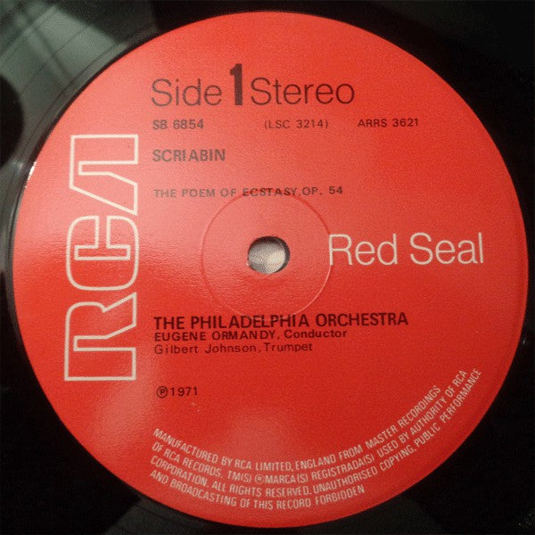 Scriabin* / The Philadelphia Orchestra, Eugene Ormandy, Gilbert Johnson, Vladimir Sokoloff : The Poem Of Ecstasy / Prometheus, The Poem Of Fire (LP)