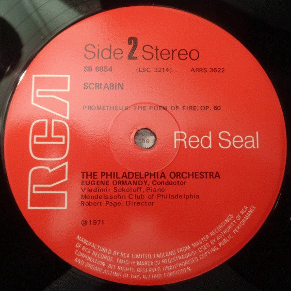 Scriabin* / The Philadelphia Orchestra, Eugene Ormandy, Gilbert Johnson, Vladimir Sokoloff : The Poem Of Ecstasy / Prometheus, The Poem Of Fire (LP)