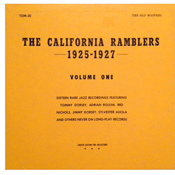 California Ramblers : 1925-1927 Volume One (LP, Comp, Ltd, Gre)