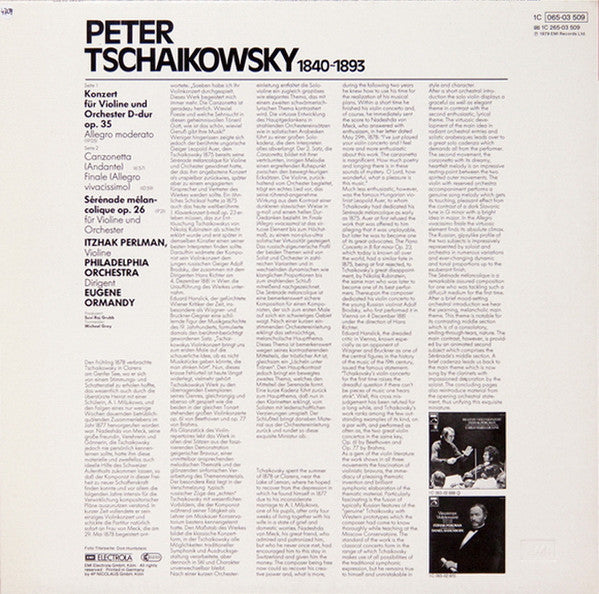 Pyotr Ilyich Tchaikovsky, Itzhak Perlman, Eugene Ormandy, The Philadelphia Orchestra : Violinkonzert / Sérénade mélancolique (LP)