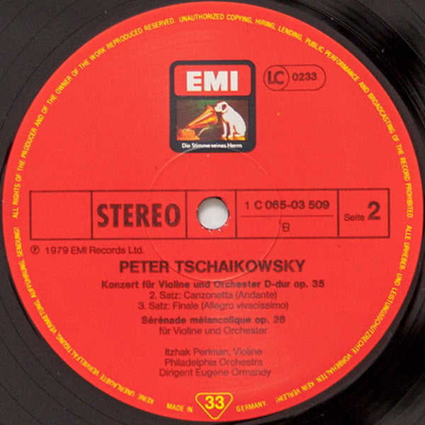 Pyotr Ilyich Tchaikovsky, Itzhak Perlman, Eugene Ormandy, The Philadelphia Orchestra : Violinkonzert / Sérénade mélancolique (LP)