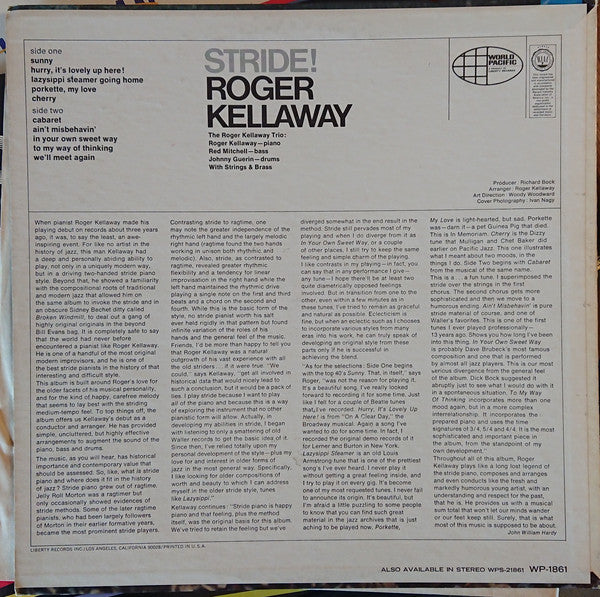 Roger Kellaway : Stride! (LP, Album, Mono)
