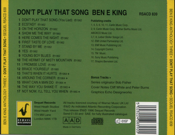 Ben E. King : Don't Play That Song! (CD, Album, Comp, RM)
