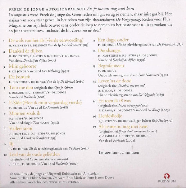 Freek de Jonge : Als Je Me Nu Nog Niet Kent - Freek De Jonge Autobiografisch (CD, Comp, Smplr)