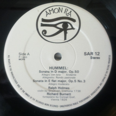 Johann Nepomuk Hummel : Ralph Holmes  & Richard Burnett (3) : Violin And Piano Works (LP, Album)