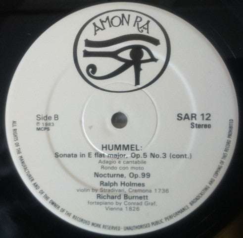 Johann Nepomuk Hummel : Ralph Holmes  & Richard Burnett (3) : Violin And Piano Works (LP, Album)