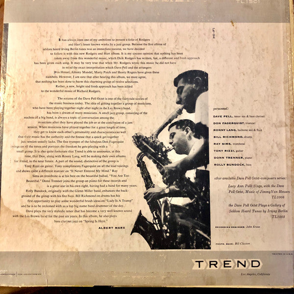 Dave Pell Octet : The Dave Pell Octet Plays A Folio Of Seldom Heard Tunes By Rodgers & Hart (LP, Album, Mono)