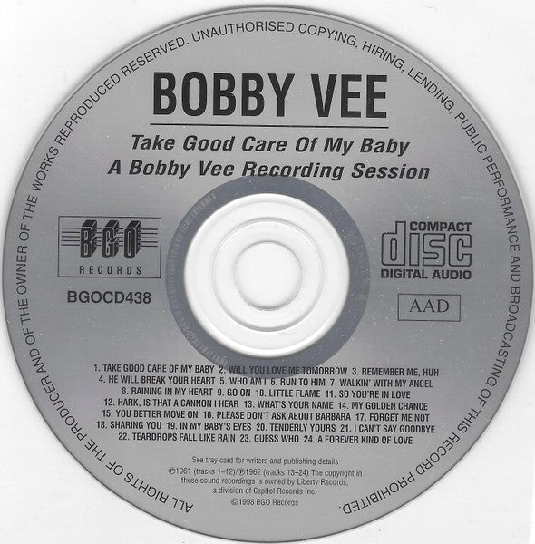 Bobby Vee : Take Good Care Of My Baby / A Bobby Vee Recording Session (CD, Album, Comp)
